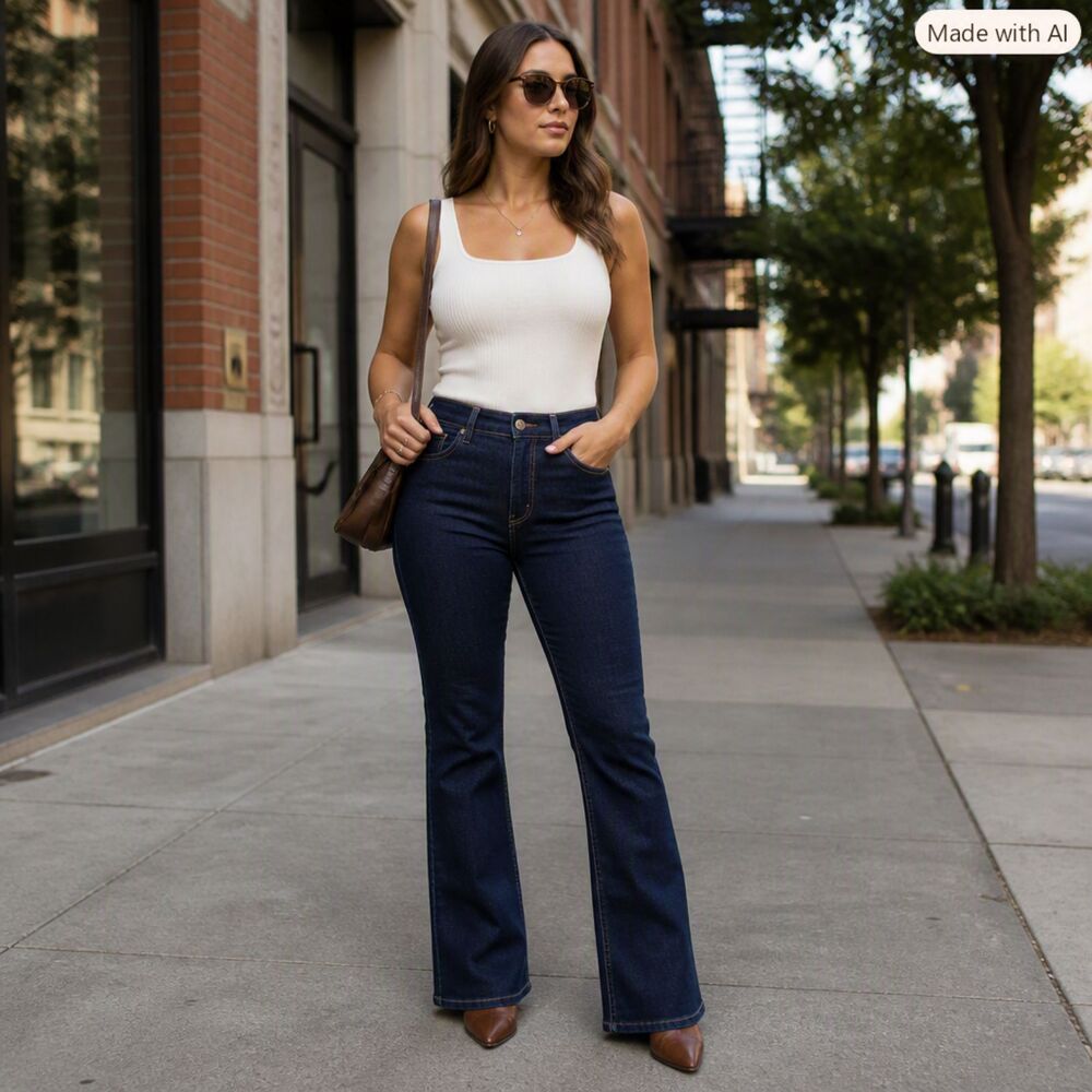 Dark Blue High‑Rise Flare Jeans | Classic Bootcut Denim Size 10